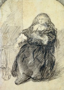 Saskia assise avec une lettre dans la main gauche - Rembrandt van Rijn